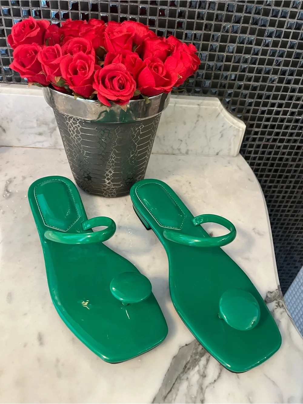 Green Patent sandals